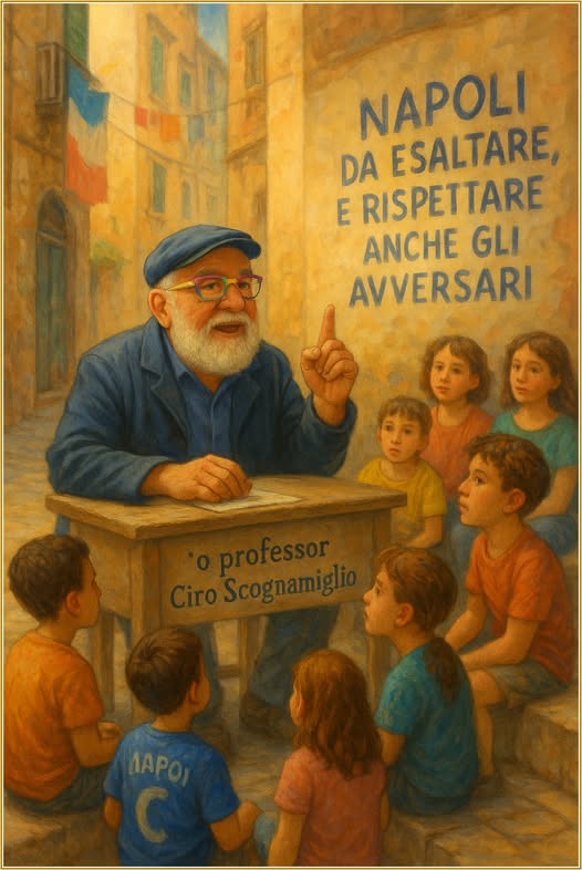 Potrebbe essere un'immagine raffigurante 9 persone e il seguente testo "DE NAPOLI DA ESALTARE, E RISPETTARE ANCHE GLI AVVERSARI CiroScognamigli"